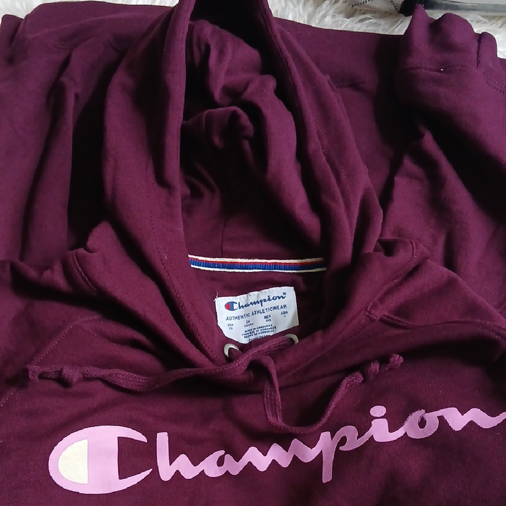 Champion Burgundy Hoodie with Pink Logo